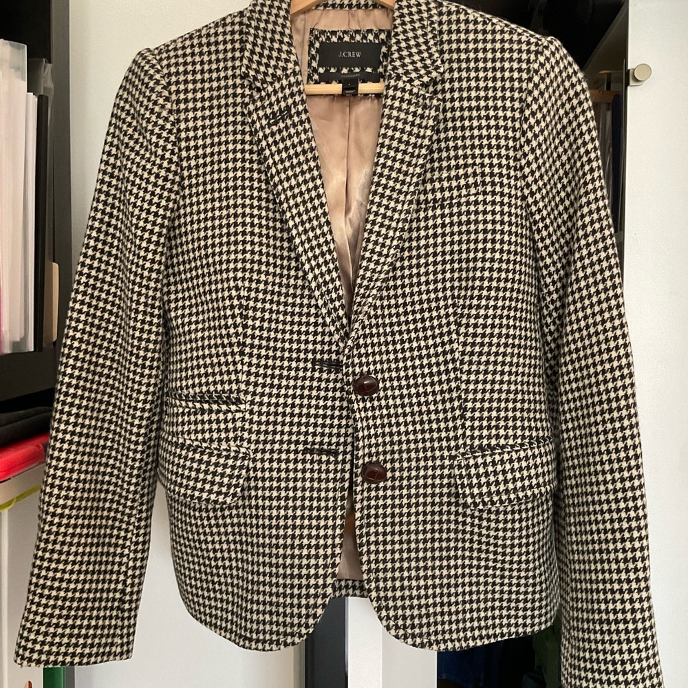 EUC J. Crew Women's Houndstooth Blazer in Black and Cream 100% Wool - Picture 8 of 12